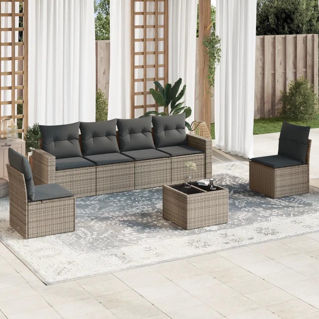 Set Divani da Giardino 7 pz con Cuscini Grigio in Polyrattan 3251157