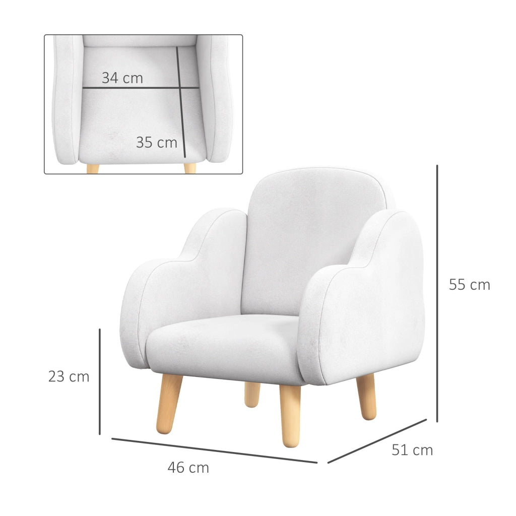 Poltrona bambini scandinava con braccioli nuvola in tessuto bianco ¨C zephmum ¨C 46x51x55 cm