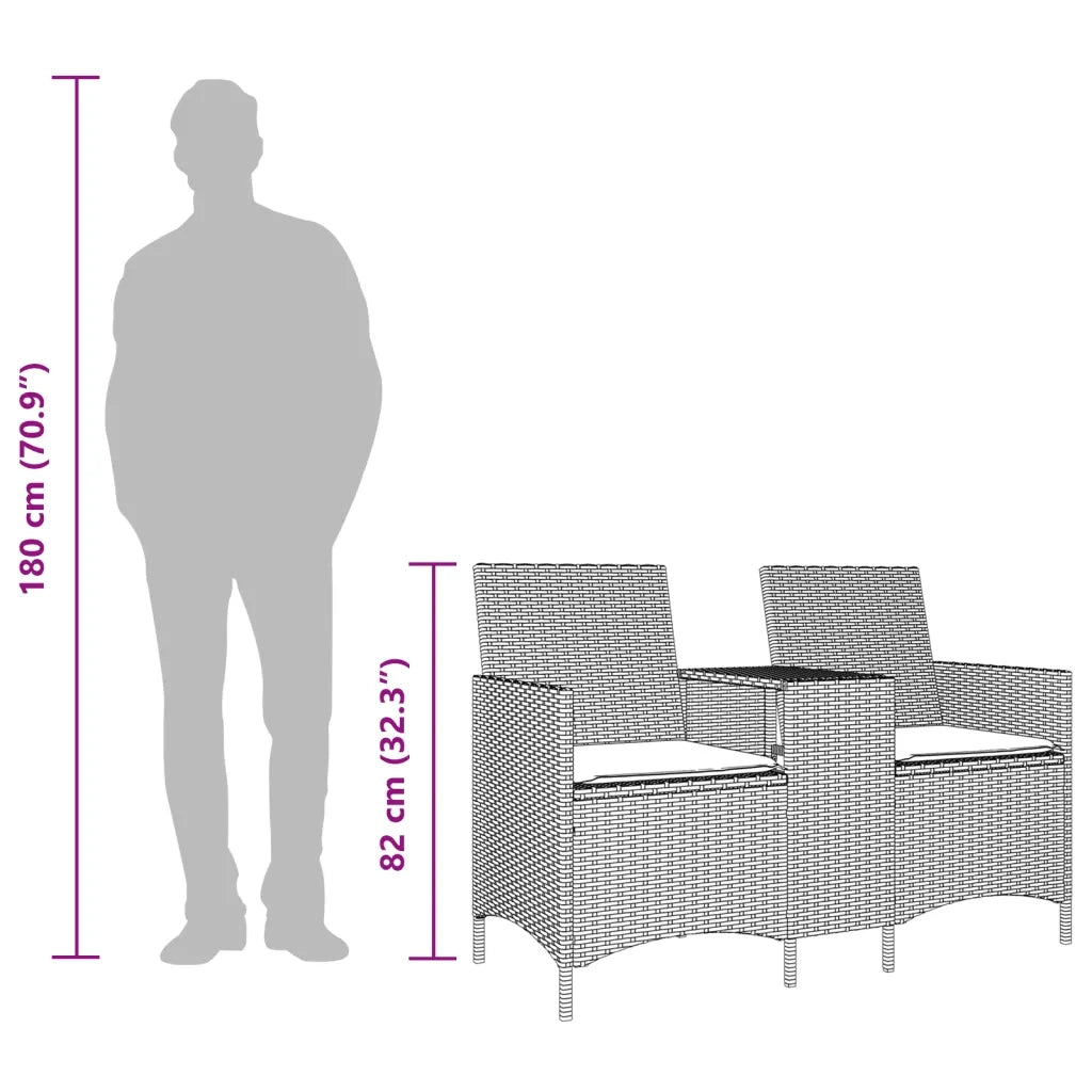 Divano 2 Posti con Tavolo e Cuscini-Sofa 2 Posti Grigio Chiaro Polyrattan