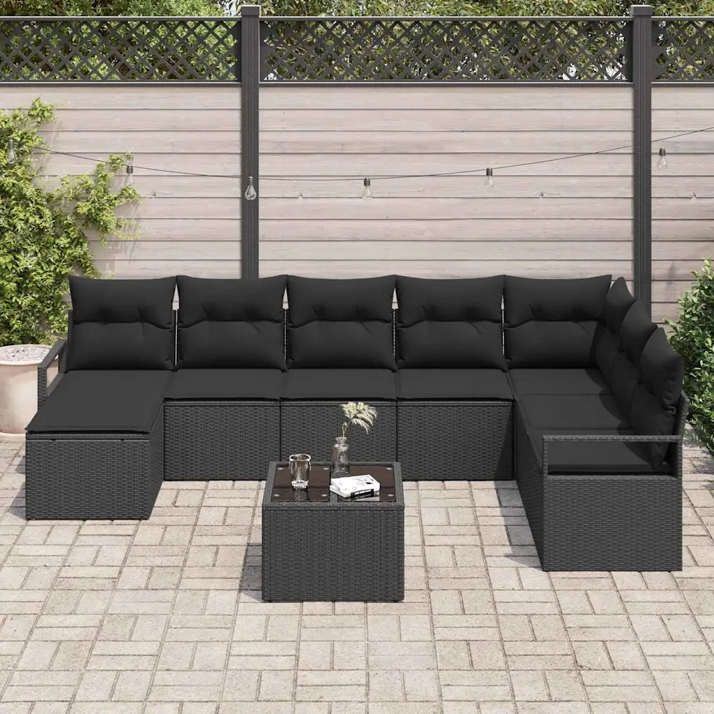 Set di divani con cuscino 9 pcs Nero polyrattan