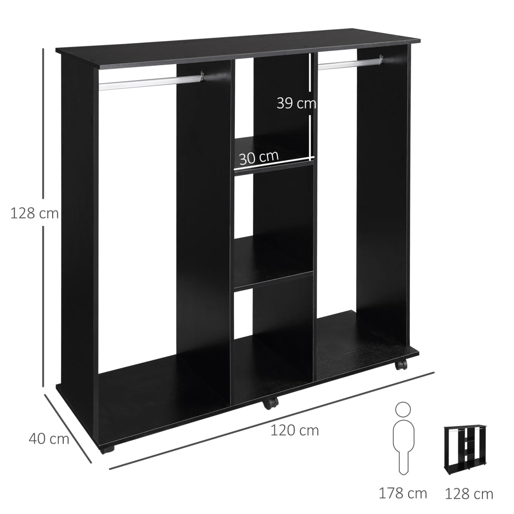 Armadio a Rullo Mobile con Appendiabiti ¨C Minimal ¨C Legno Nero 120x40x128 cm
