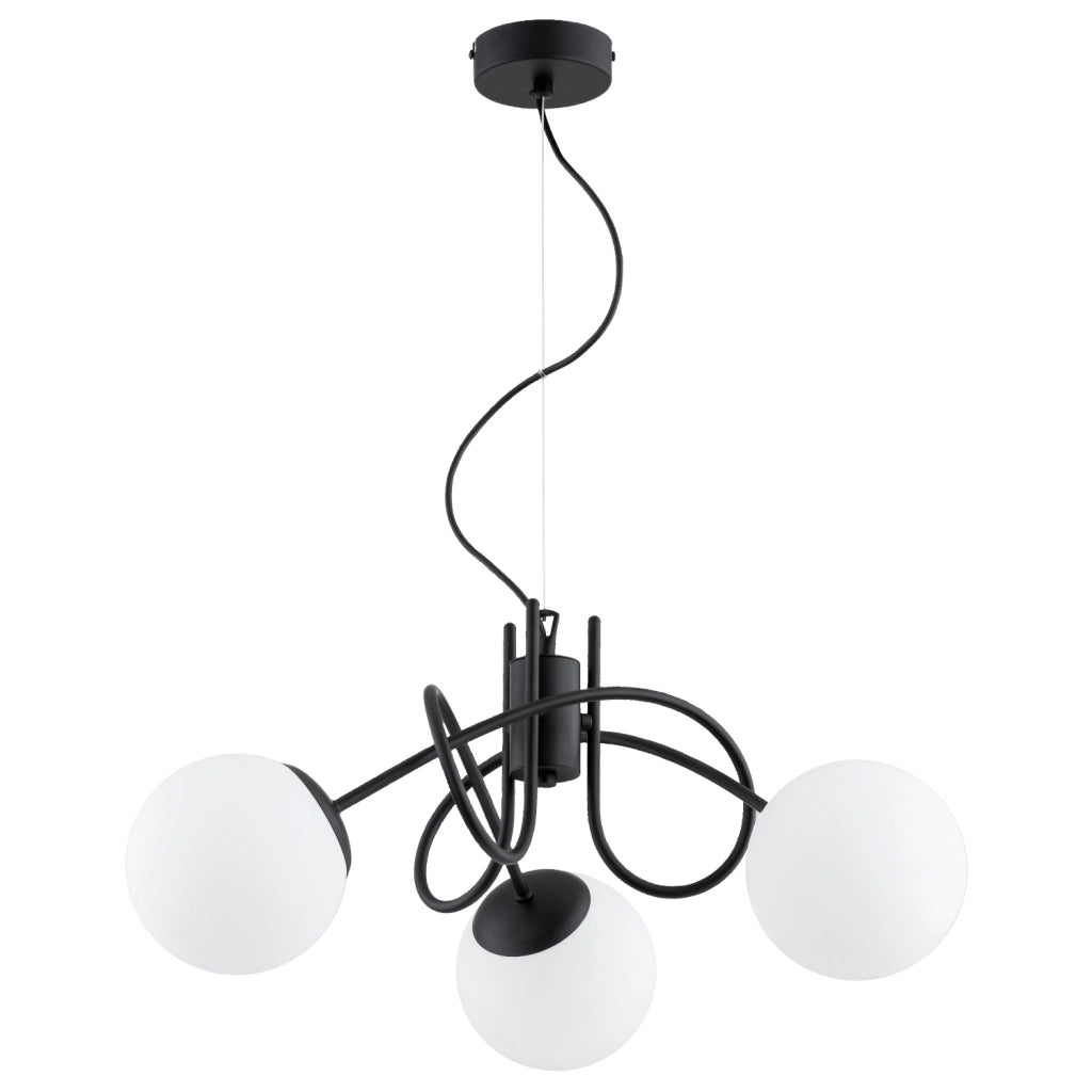 Lampada sospensione MIKA nera 3 globi bianchi E14 Alfa