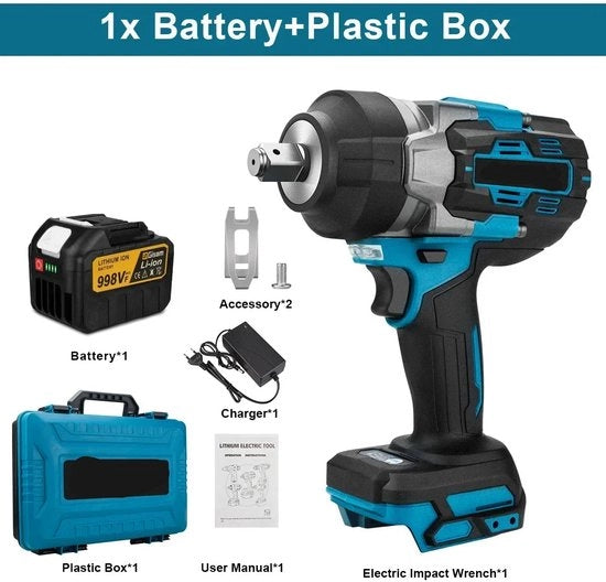 Chiave a sega - Strumento per smontaggio viti - Chiave a sega - Chiave a sega a batteria potente - 2800 Nm - Senza spazzole - Inclusa 1 batteria e contenitore in plastica