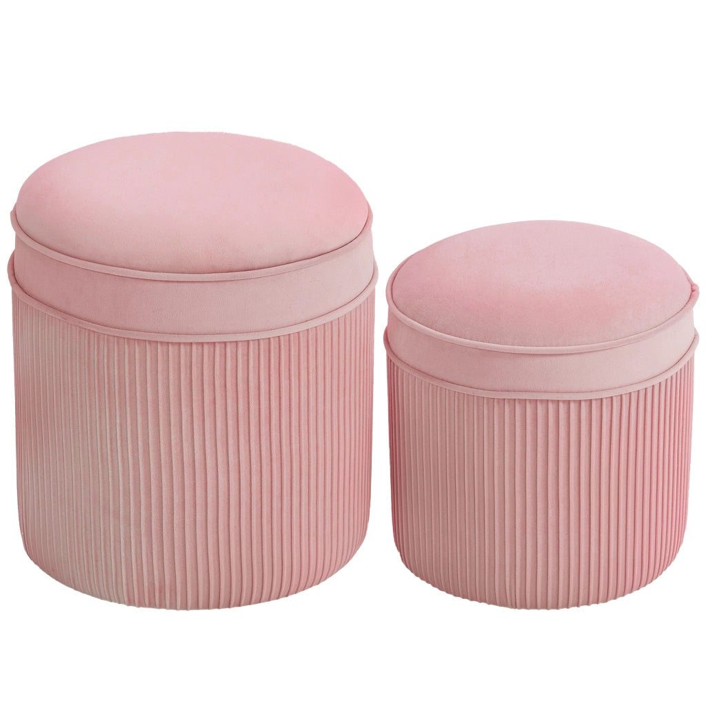 Pouf Poggiapiedi Rotondo Impilabile Imbottito ¨C Zephmum ¨C Velluto Rosa
