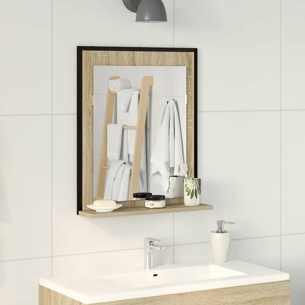 Specchio da Bagno | Specchio decorativo con lo scaffale Nero 50 x 12 x 60 cm