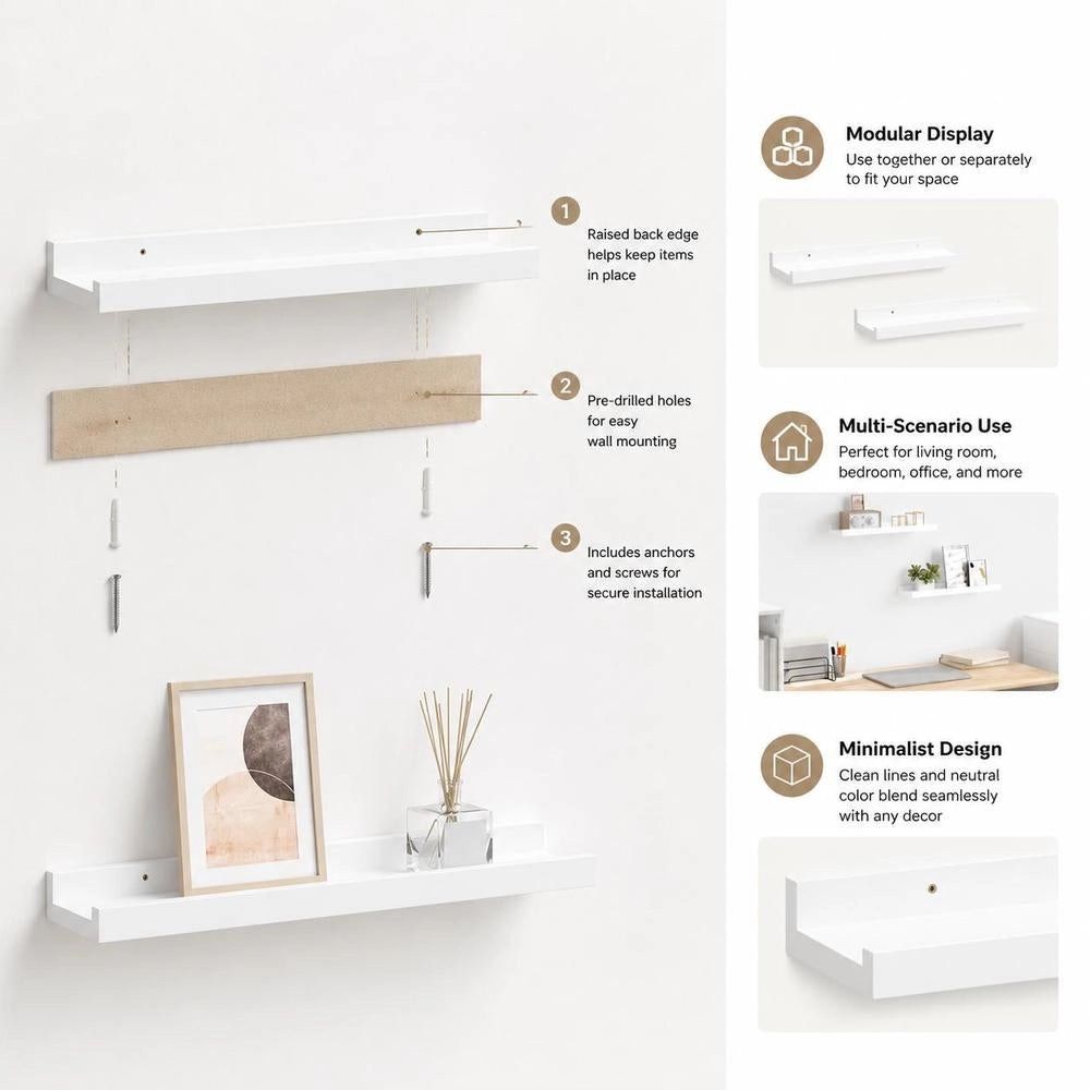Picture Ledges, 2 Pieces, White, 40x9x3 Cm, MDF