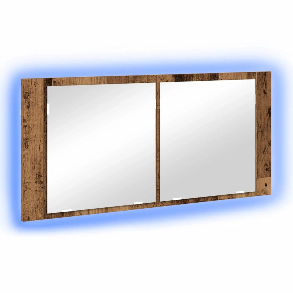 Armadio Specchio LED con porta Legno vecchio 100 x 12 x 45 cm 875042