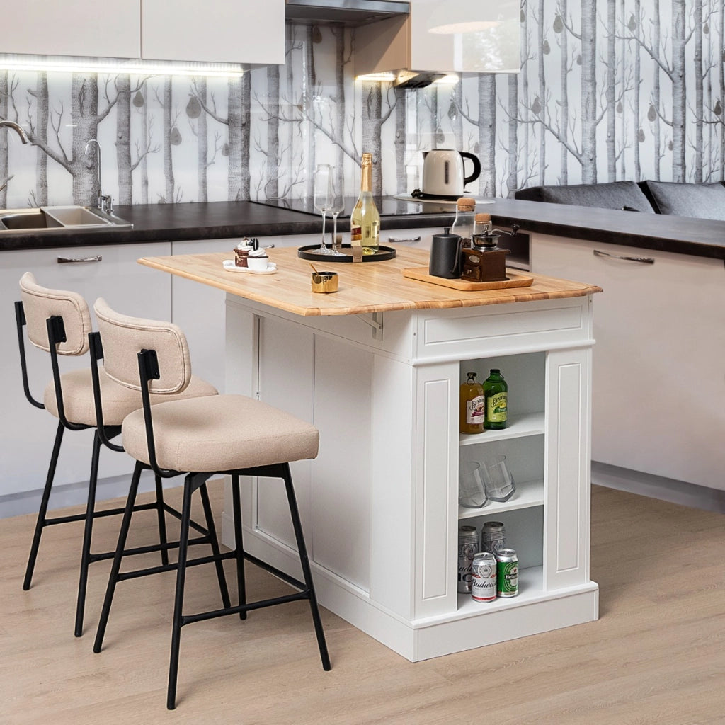 Isola da cucina con contenito reripiani regolabili a 3 livelli, Mobile contenitore da cucina a 2 ante Bianco