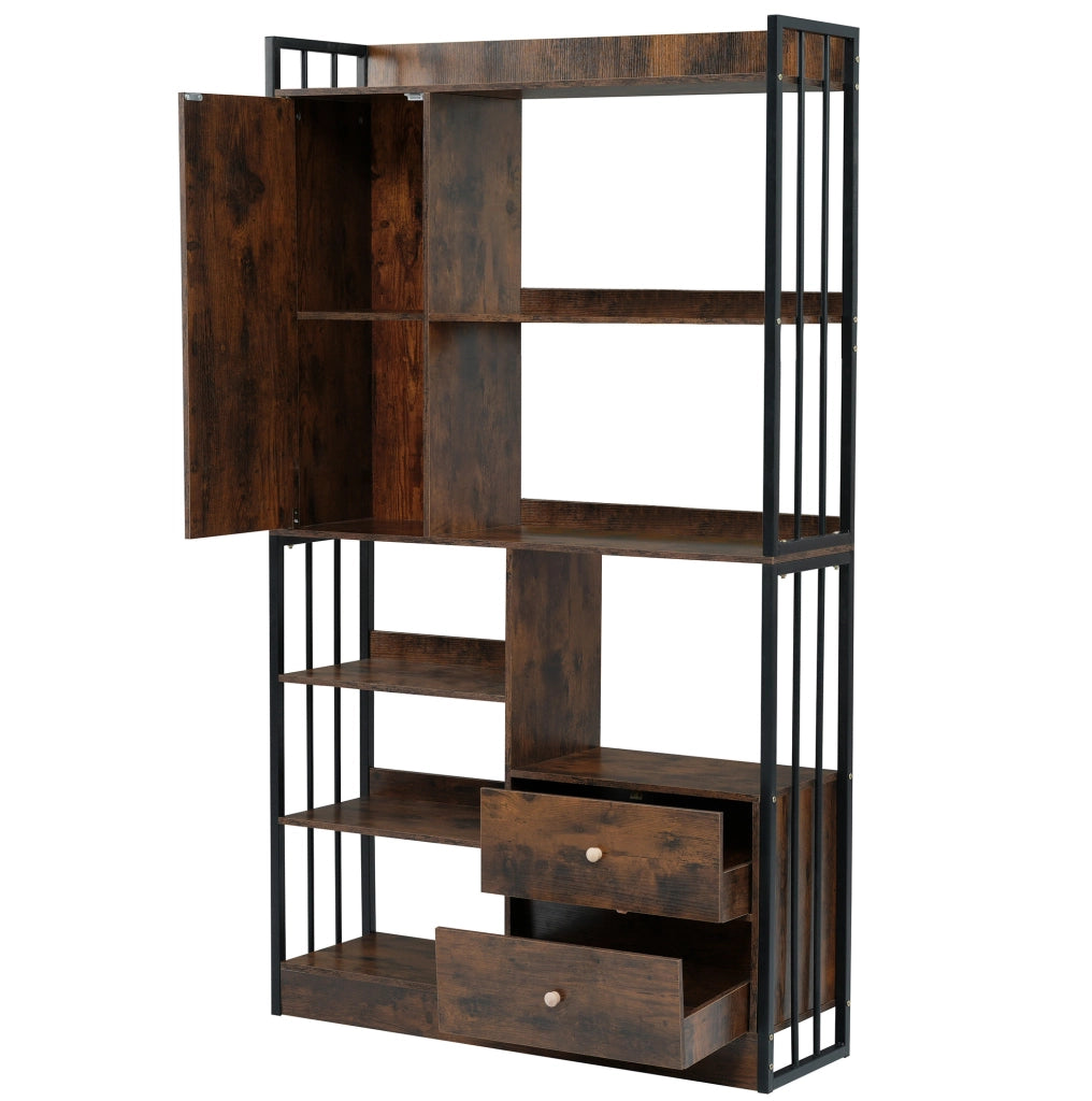 Libreria 100.0x30.0x173.5 cm con cassetti e armadietti in pannello truciolare marrone e nero