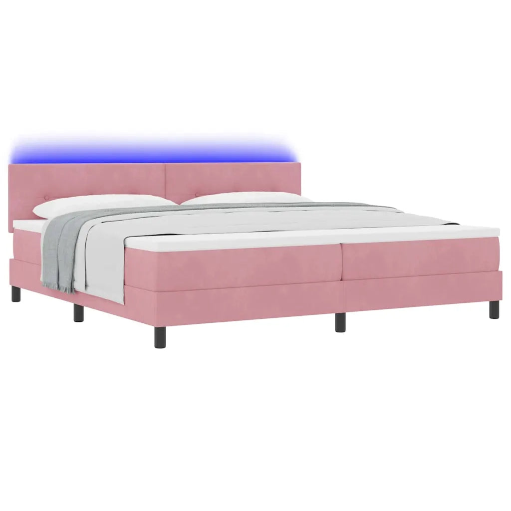 Letto a Sorgente LED con materasso Rosa 200 x 200 cm Velluto