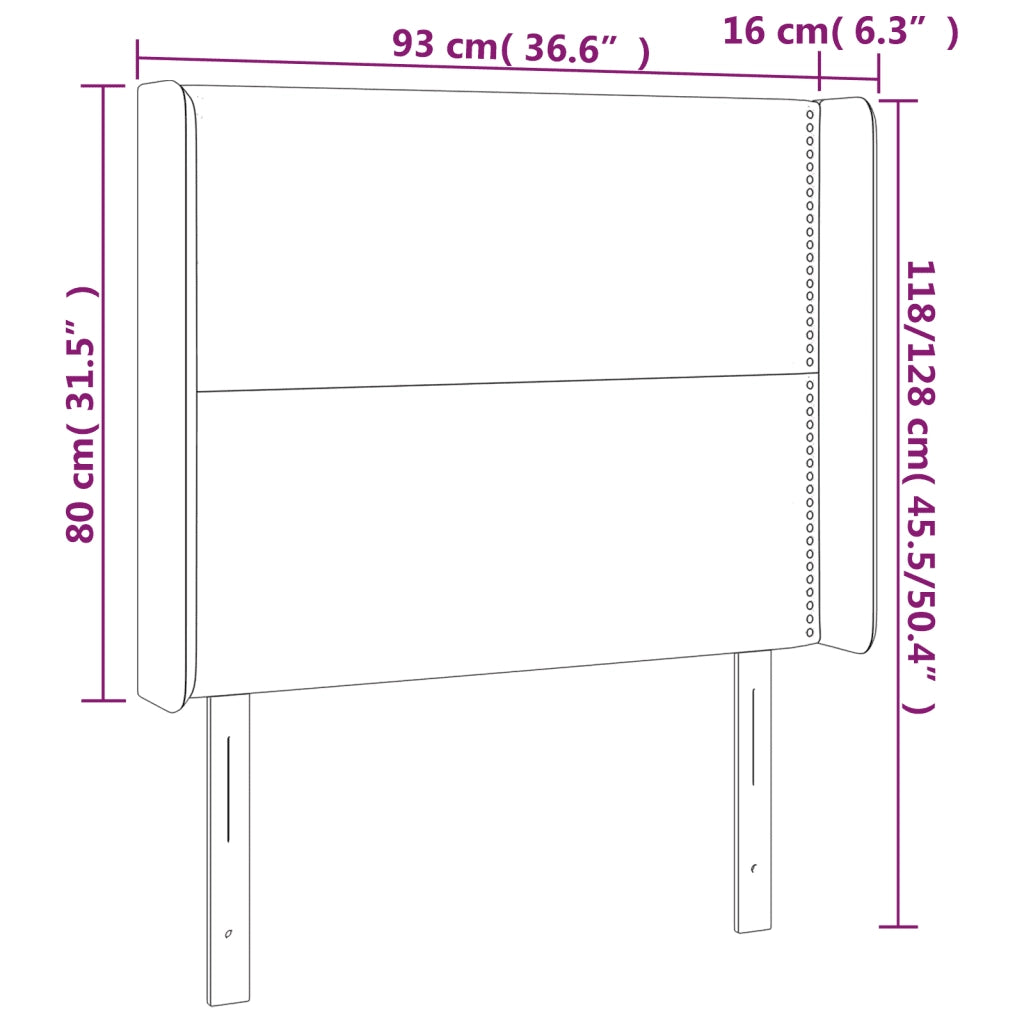 Testiera ad Orecchio Nera 93x16x118/128 cm in Velluto 3119478
