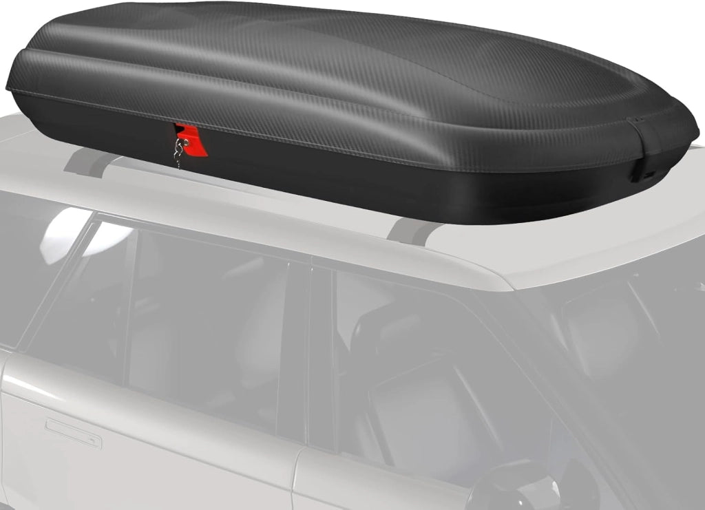 Box da Tetto per Auto XL, Baule Tetto Universale Rigido Impermeabile Super Resistente in Fibra Carbonio e Metallo, Portapacchi per Auto con Chiavi, Capacità 75 kg (201 x 79 x 38 cm)