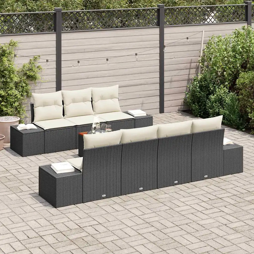 Set Divano da Giardino con cuscino 8 pcs Nero polyrattan 3347915