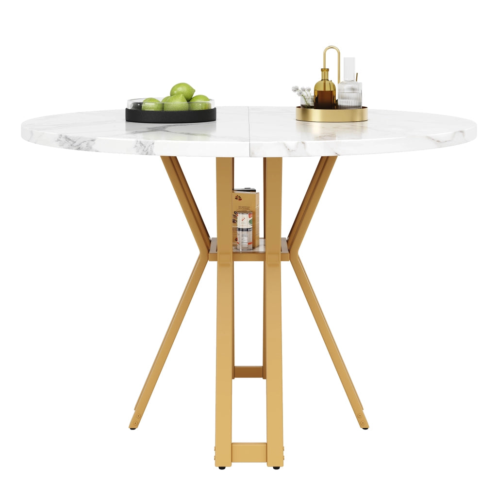 Tavolo da pranzo rotondo (100 x 100 x 76 cm), tavolo rotondo leggero e lussuoso per 4-6 persone, adatto a sale da pranzo e soggiorni, gambe dorate, pi