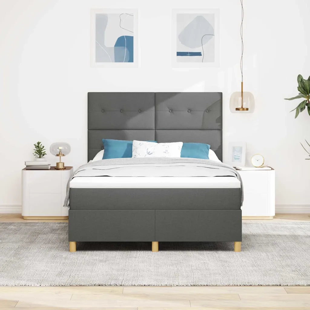 Letto a Sorgente LED Grigio scuro 140 x 190 cm Tessuto