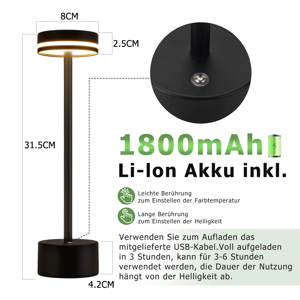 ZMH Lampada da tavolo LED nera H32cm per comodino camera letto