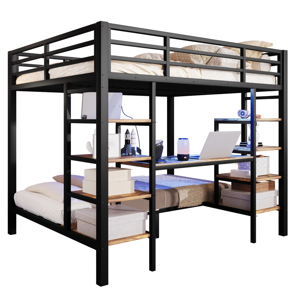 letto a castello metallo mdf nero 140 x 200 cm