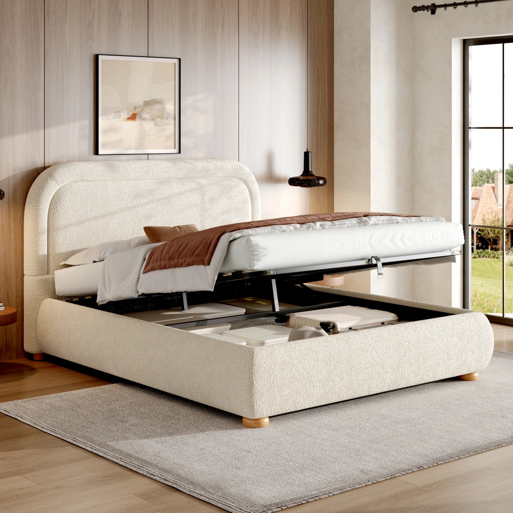 letto imbottito bouclé beige 140 x 200 cm