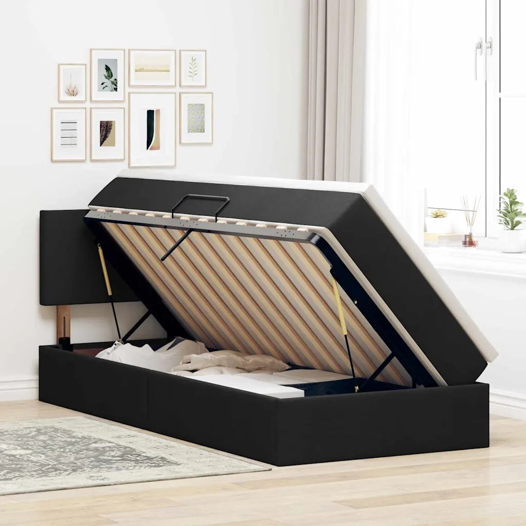Letto con contenitore e LED con led Nero 90 x 200 cm Tessuto 3371057