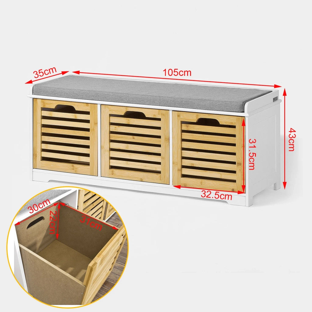 Scarpiera da ingresso Panchina con Cuscino e Cestini 3 Cestini Legno FSR23-WN