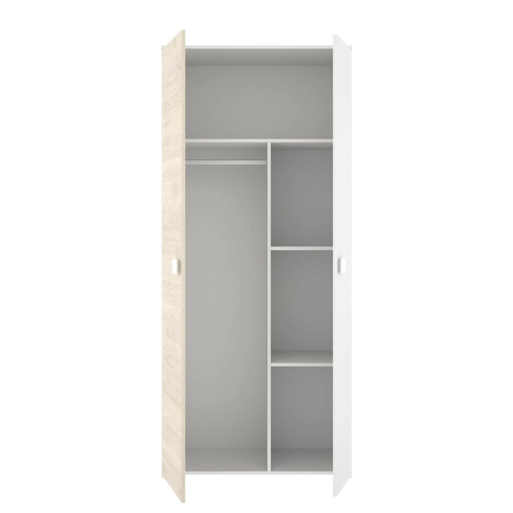 Guardaroba 2 ante Firmin, Mobile camera da letto, Cabina armadio portabiti, Armadio appendiabiti, 90x53 h202 cm, Bianco e Rovere