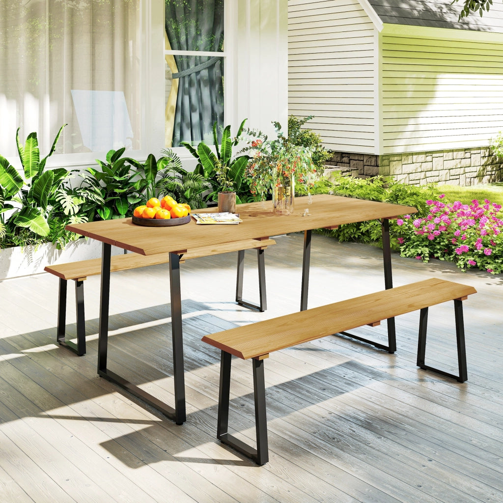 Set tavolo da pranzo allungabile in legno per 6 persone con 2 panche ¨C Xylo ¨C 178x76x77 cm naturale