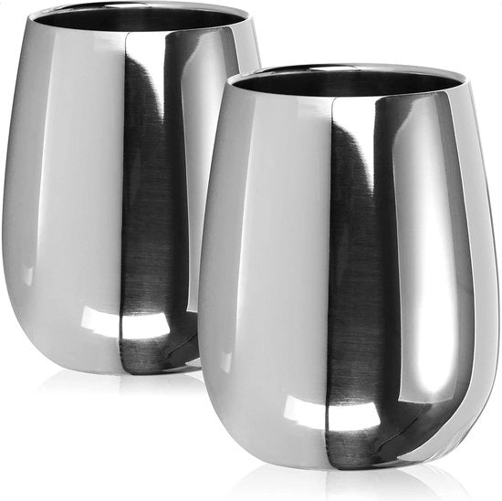 Due tazze a doppio strato in acciaio inossidabile - bicchiere da vino 200 ml - bicchiere inossidabile to go premium - bicchiere termico doppio strato e BPA libero (2 pezzi - 200ml luccicante)