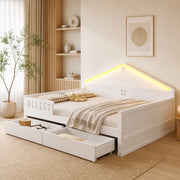 LETTO con cassetti e barra LED 140x200 cm Bianco
