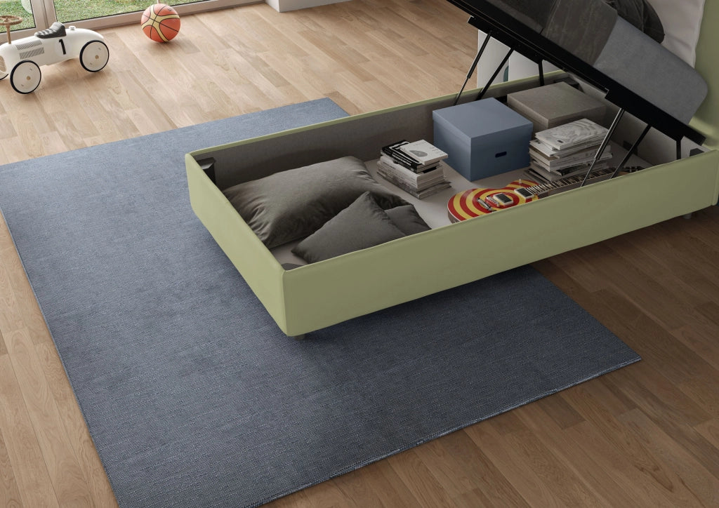 BS COM Letto singolo contenitore imbottito 80x210 microfibra tè verde