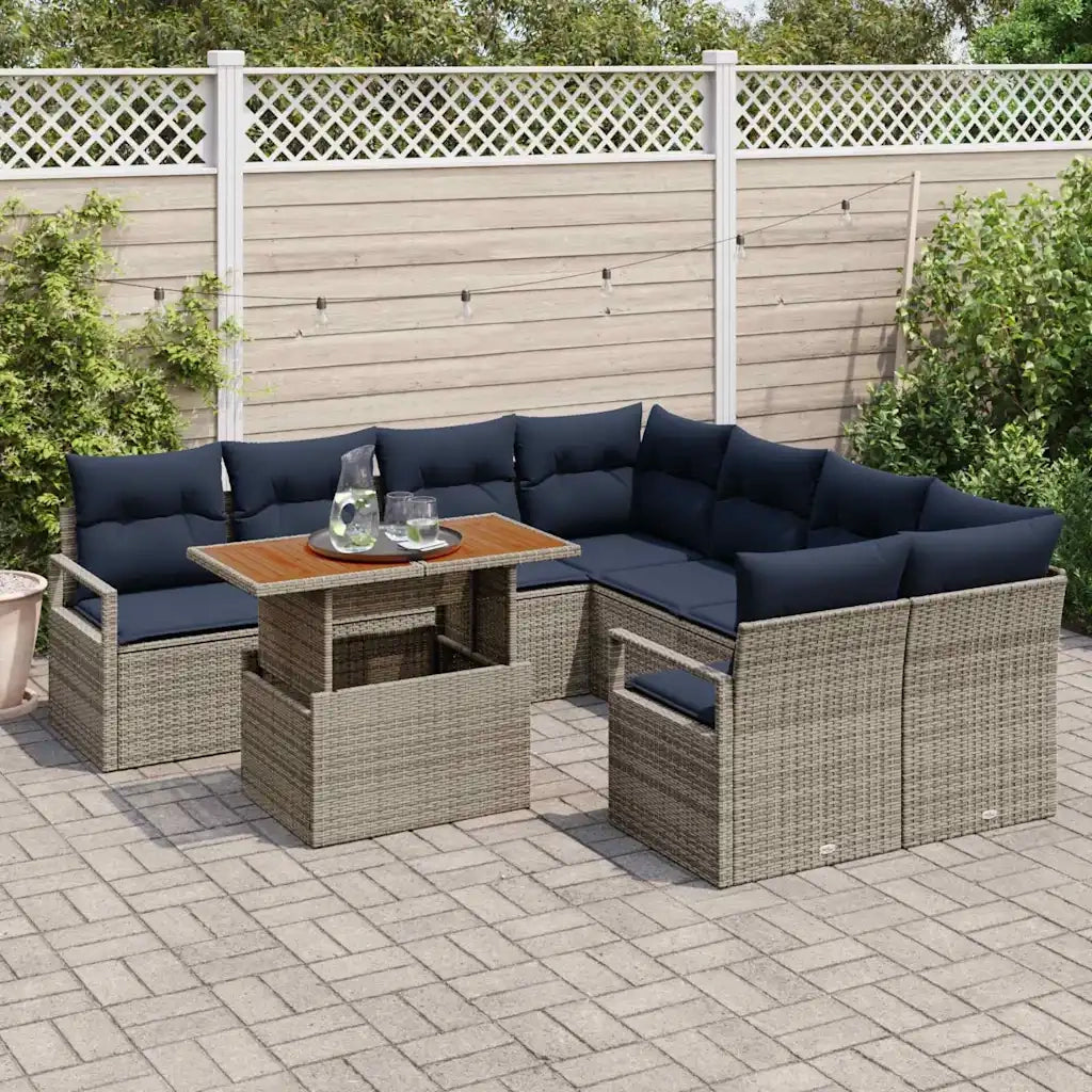 Set da Pranzo per Giardino con cuscino 9 pcs Grigio e Blu Navy 3349695