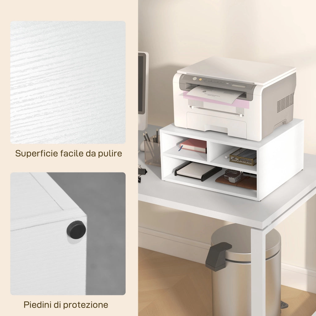 Mobile Porta Stampante da Ufficio con 3 Ripiani Aperti a 2 Livelli, 47x40x22.5 cm, Bianco