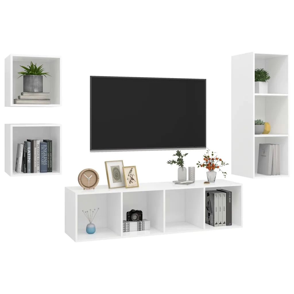Set Mobile TV 4 pz | Armadietto TV | Mobile Porta TV Bianco in Truciolato