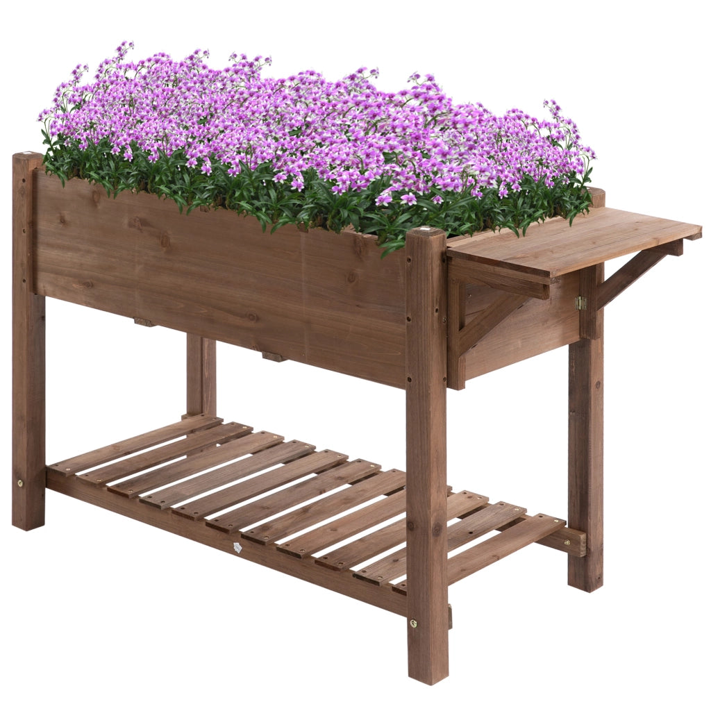 Letto per Orto Rialzato in Legno con Ripiano Pieghevole e Mensola Inferiore, 123x54x80cm