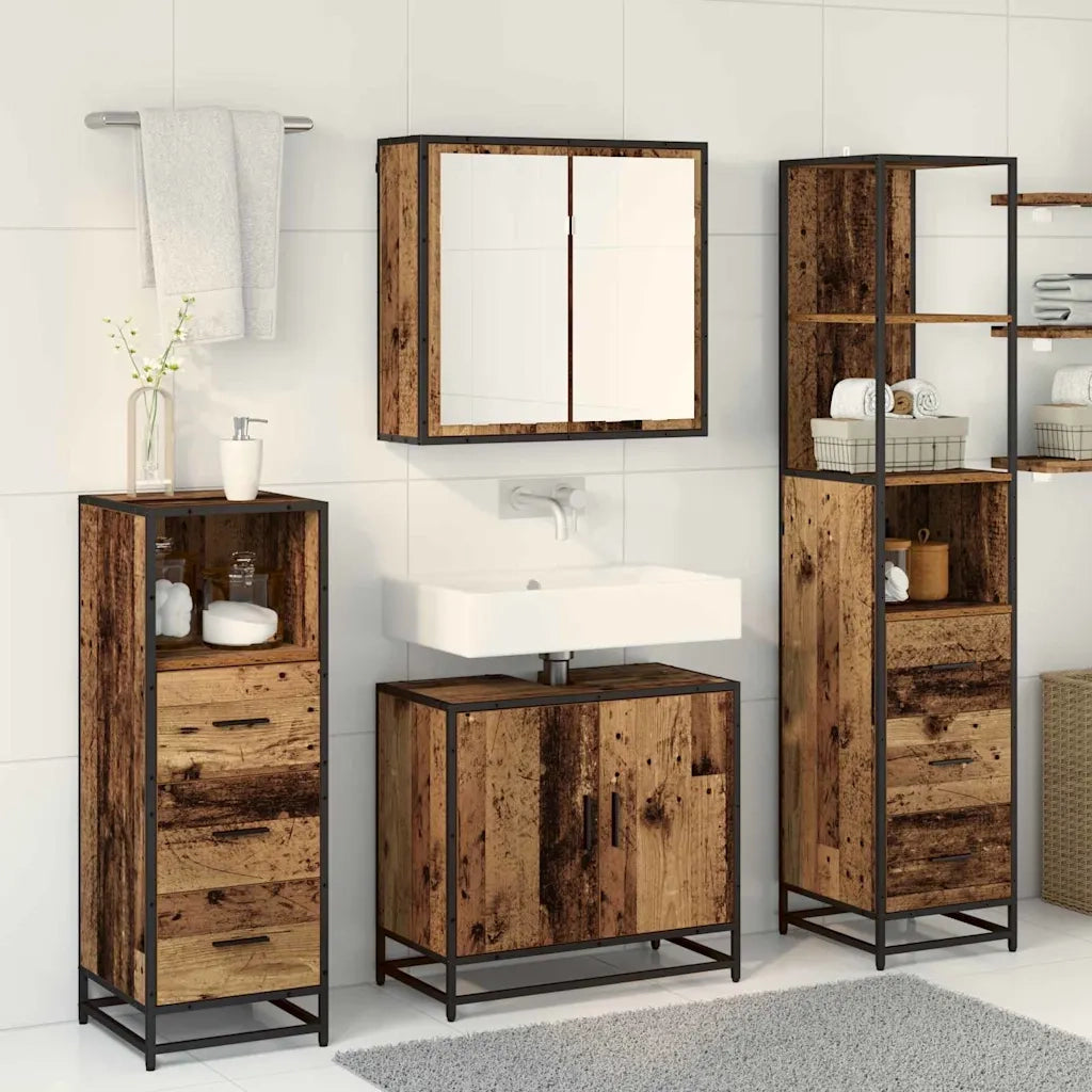 Set di mobili per il bagno con cassetto 4 pcs Legno vecchio