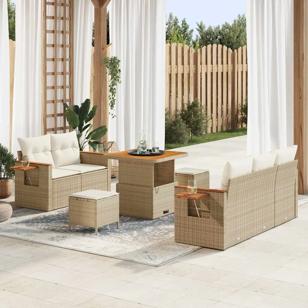 Set Divano da Giardino 8 pcs Beige polyrattan