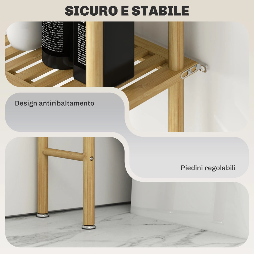 Mobile Salvaspazio Sopra WC 3 Ripiani a Doghe in Bamb¨´ ¨C Minimal ¨C Legno 63.5x25.5x181 cm