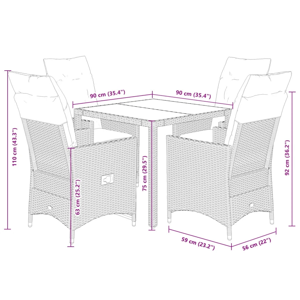 Set da Pranzo da Giardino 5 pz con Cuscini in Polyrattan Grigio 3276737