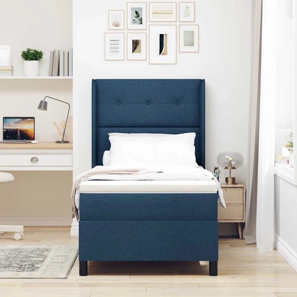 Letto a Sorgente LED con materasso Blu 90 x 190 cm Tessuto