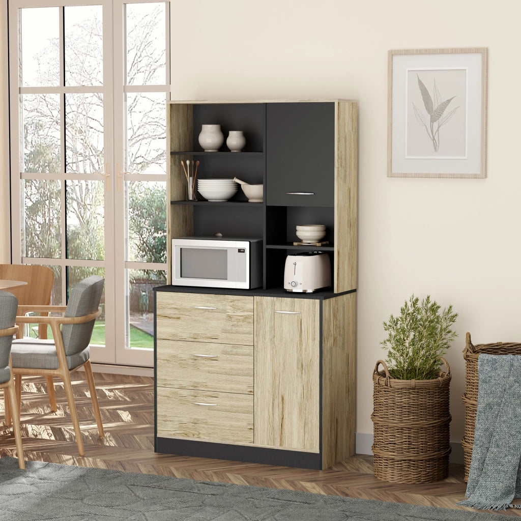 Mobile Cucina Credenza Moderna Salvaspazio con 2 armadietti 3 cassetti 3 ripiani Legno 90 x 39 x 169cm colore Grigio Rovere Chiaro