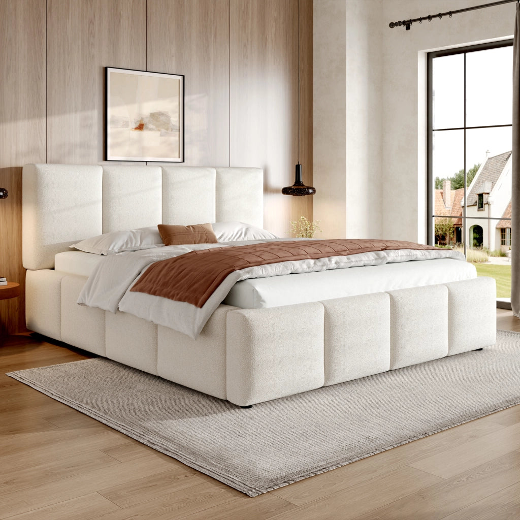 letto imbottito bouclé beige 180 x 200 cm