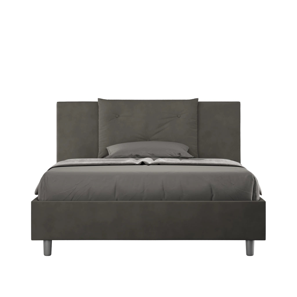 BS COM Letto una piazza e mezza con rete imbottito 130x210 microfibra grigio