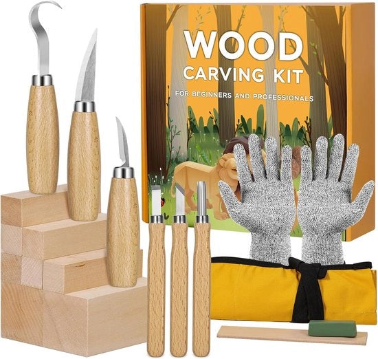 Kit di utensili per la lavorazione del legno - 18-in-1 set per la lavorazione del legno - per adulti - con blocchi di taglio