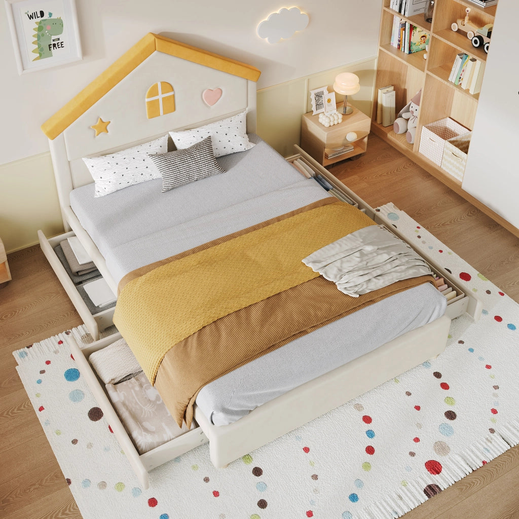 letto per bambini velluto beige 140 x 200 cm