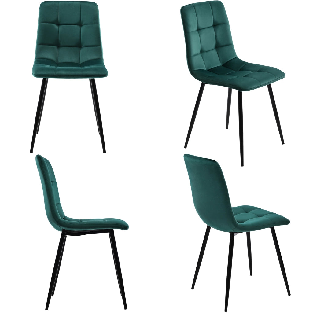 Sedia da pranzo Set di 4 Seduta imbottita con Schienale Gambe in Metallo Velluto Verde