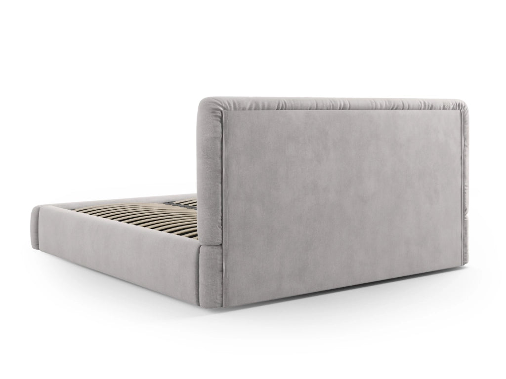 Cosmopolitan Design - Letto a cassettone con testiera "Colonel" 160x200cm in ciniglia grigio chiaro 