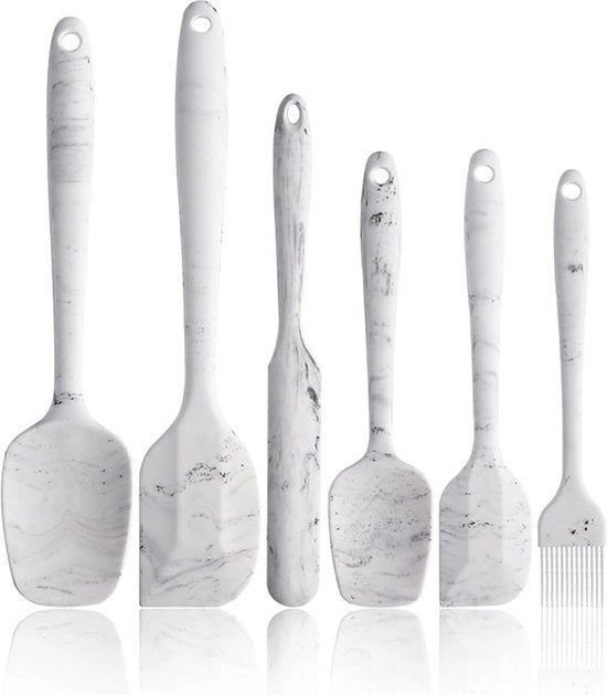 Set di spatole in silicone, disegno marmo, 6 pezzi, spatola non adesiva con nucleo in acciaio inossidabile, spatola resistente al calore, set di accessori da cucina per cucinare, cuocere e mescolare
