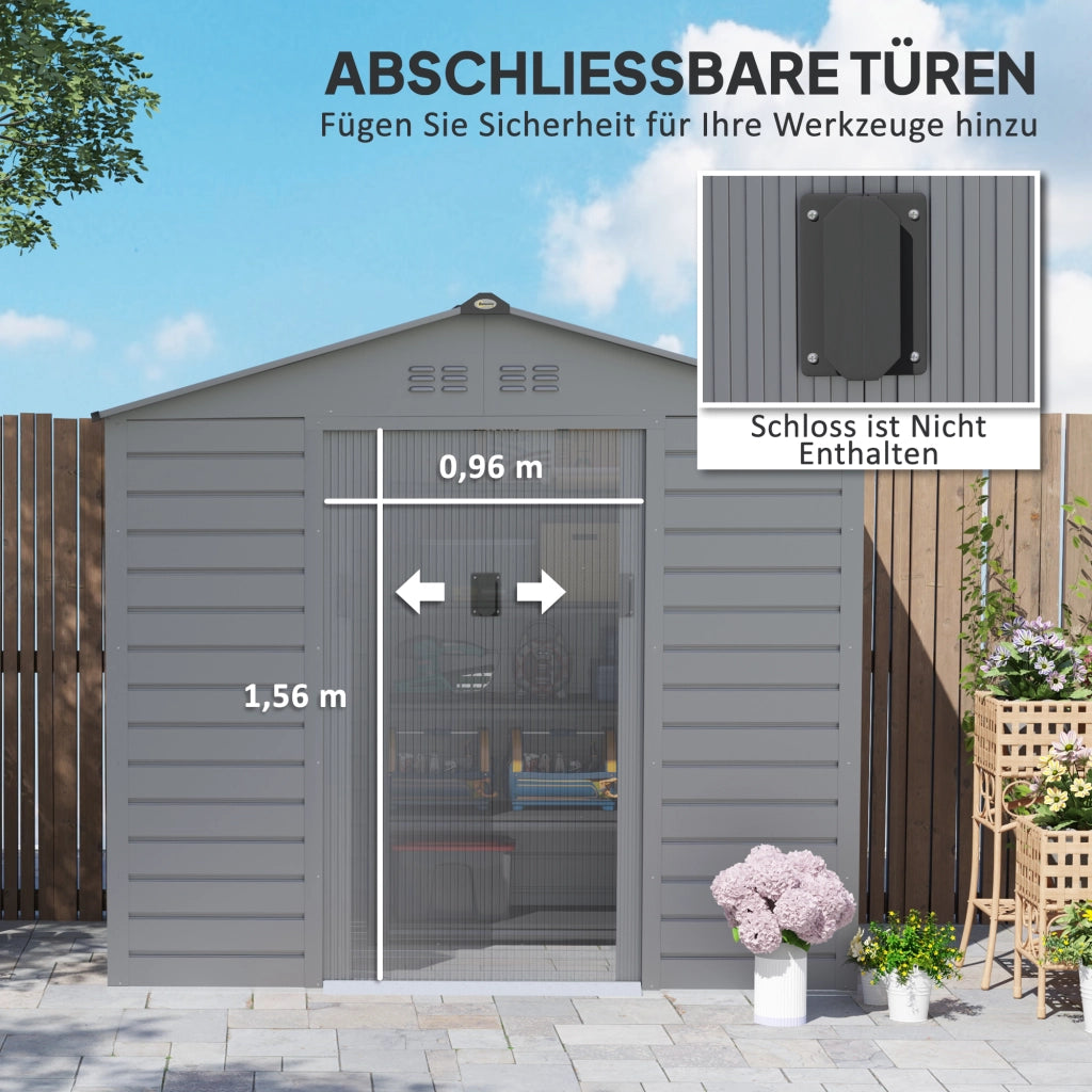 Casetta da giardino in acciaio zincato, 2,43 m2 (213 x 131 x 192 cm), con tetto a falde, porta scorrevole con serratura, resistente alle intemperie,
