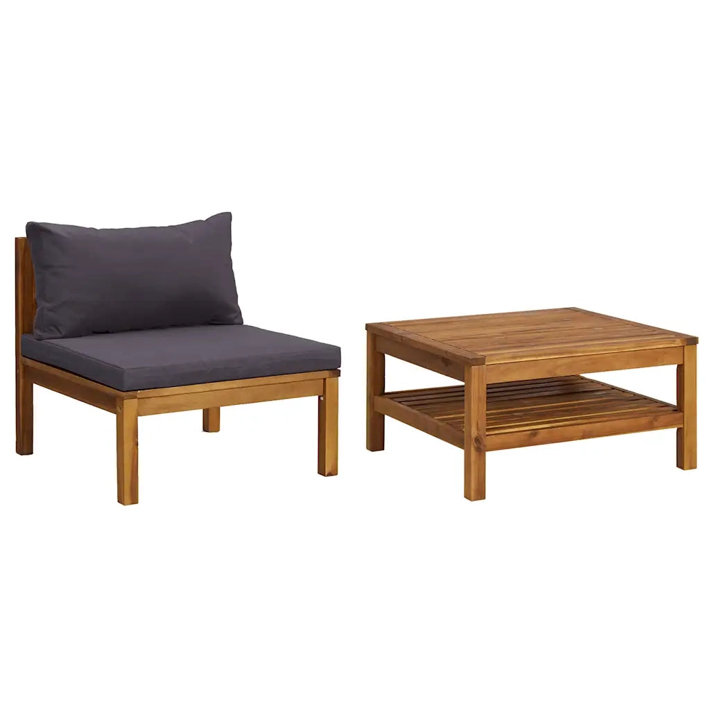 Set Divani da Giardino 2pz | Set Salotto da Giardino Cuscini Grigio Scuro Massello Acacia