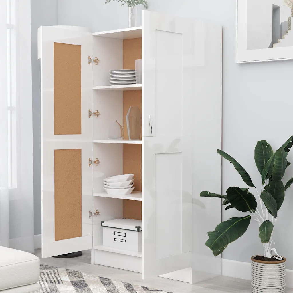 Libreria-Scaffale per Libri-Mobile di Stoccaggio Bianco Lucido 82,5x30,5x150 cm in Legno Multistrato
