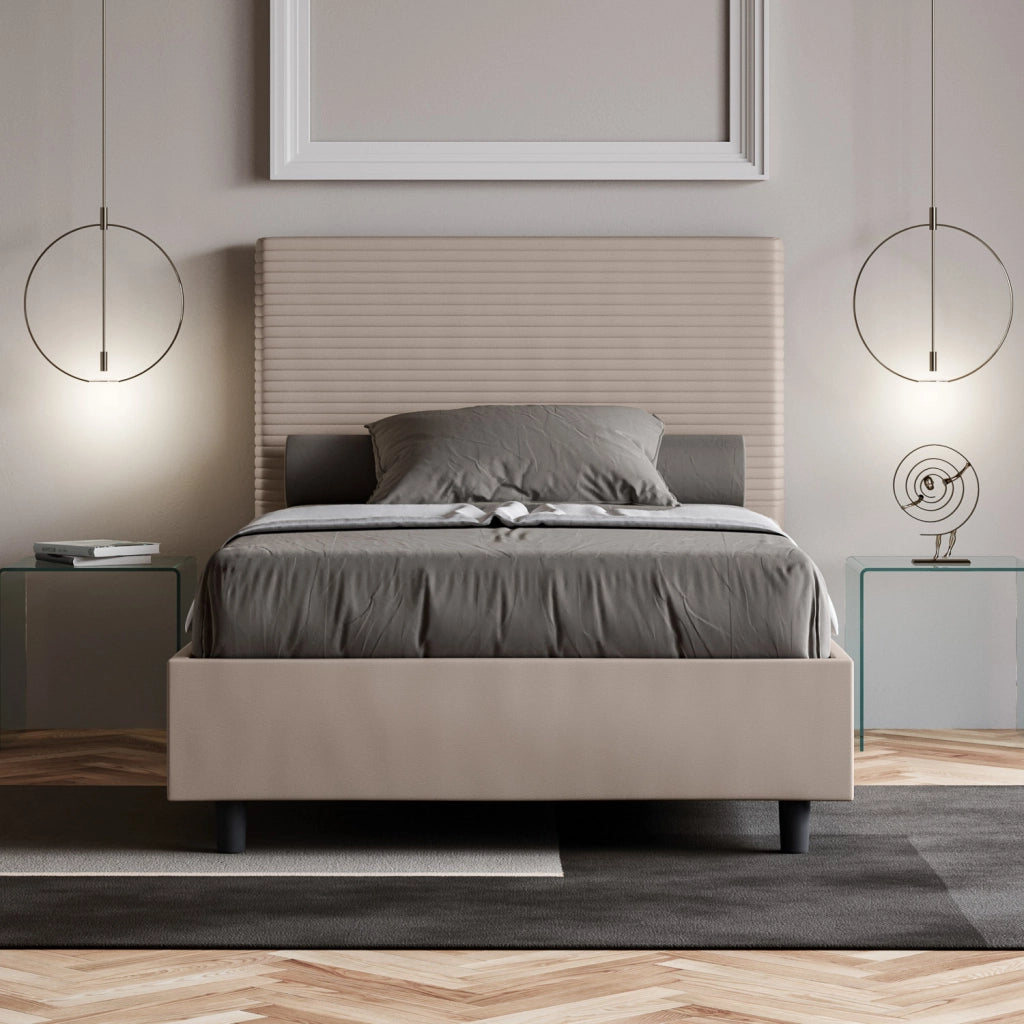 BS COM Letto una piazza e mezza contenitore imbottito 120x200 similpelle tortora